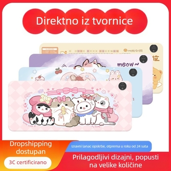 Velika grijana podloga za miš za stolno računalo s karikativnim dizajnom, podesiva temperatura, aluminijsko odvođenje topline, kožna površina