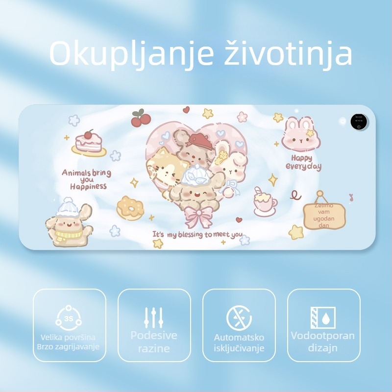 Velika grijana podloga za miš za stolno računalo s karikativnim dizajnom, podesiva temperatura, aluminijsko odvođenje topline, kožna površina