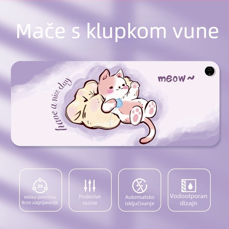 Velika grijana podloga za miš za stolno računalo s karikativnim dizajnom, podesiva temperatura, aluminijsko odvođenje topline, kožna površina
