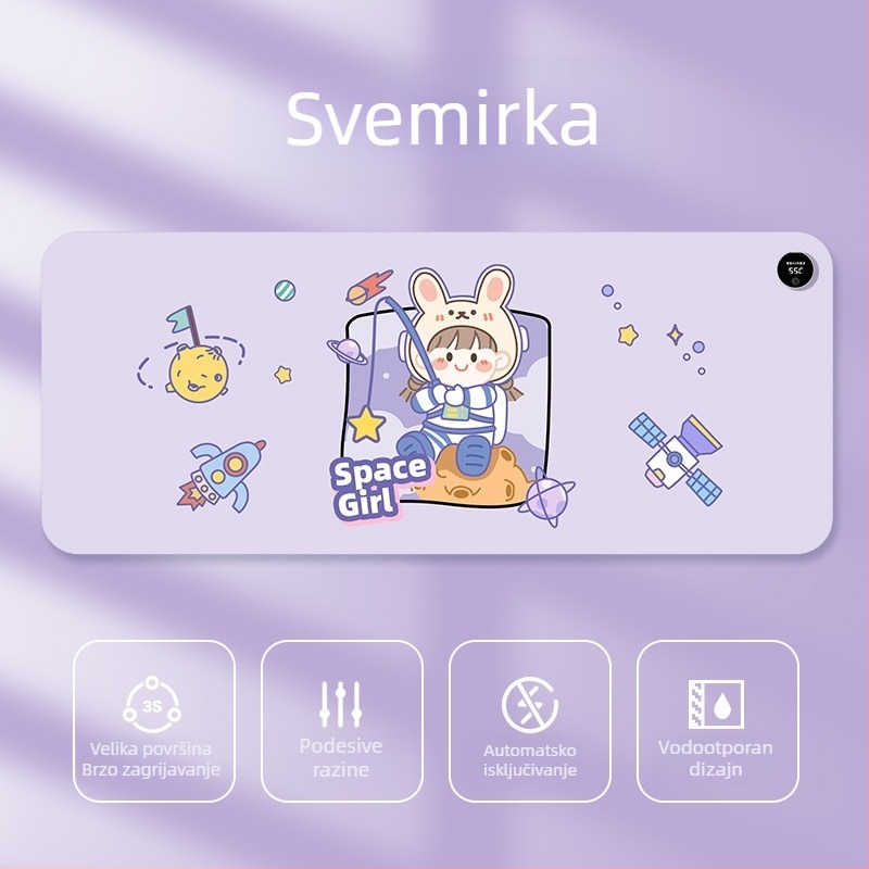 Velika grijana podloga za miš za stolno računalo s karikativnim dizajnom, podesiva temperatura, aluminijsko odvođenje topline, kožna površina