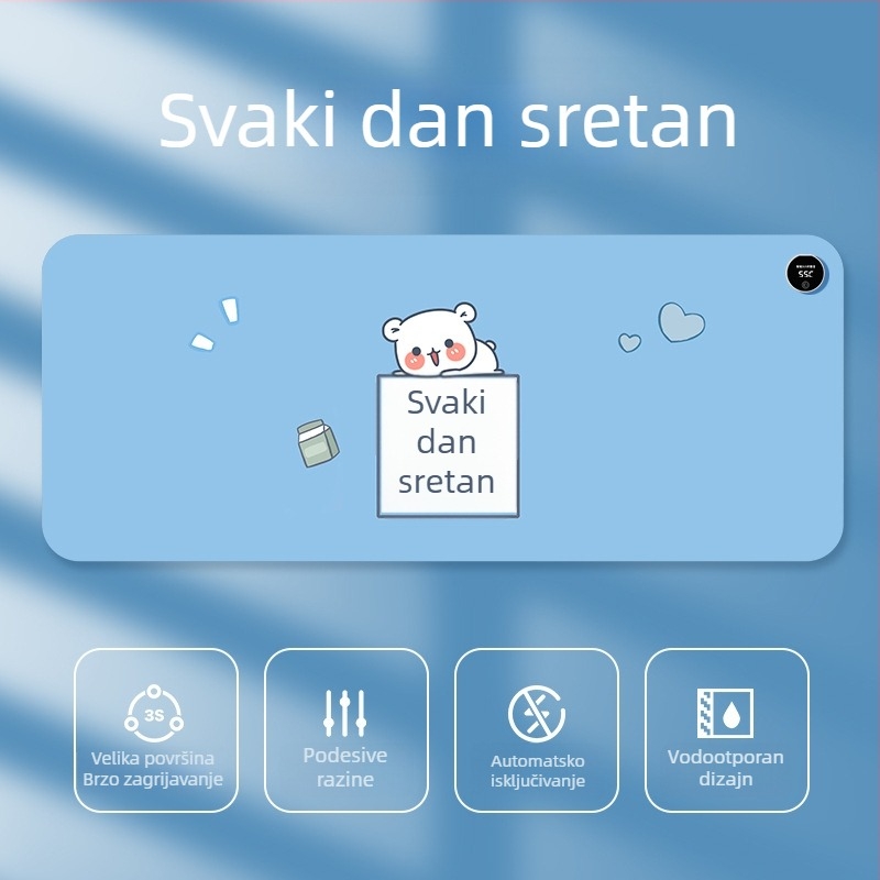 Velika grijana podloga za miš za stolno računalo s karikativnim dizajnom, podesiva temperatura, aluminijsko odvođenje topline, kožna površina