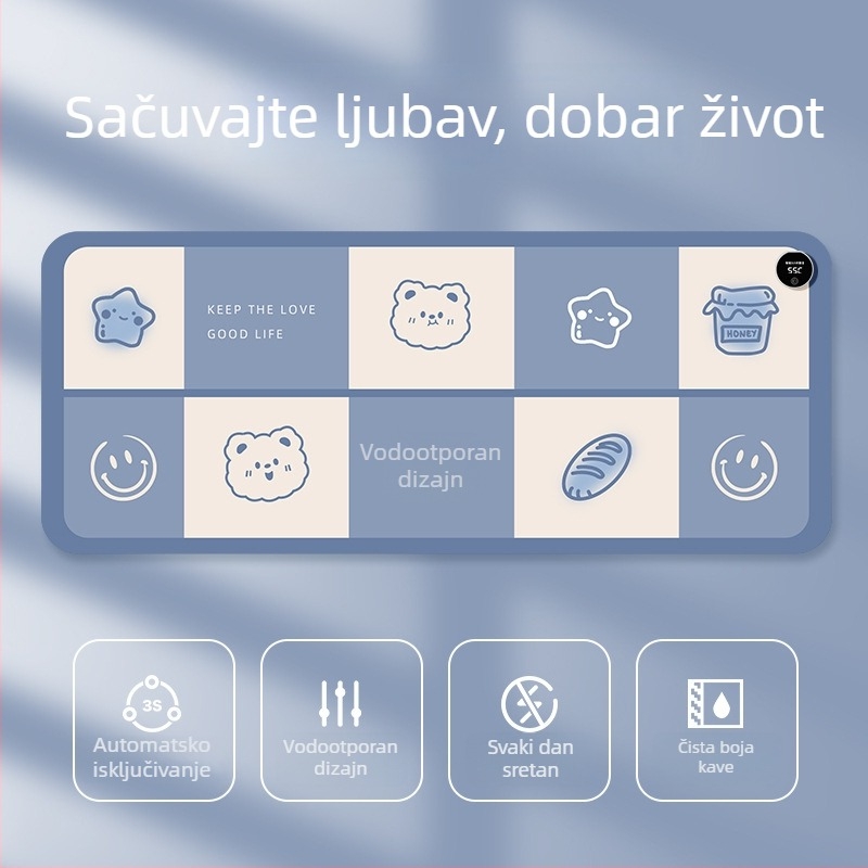 Velika grijana podloga za miš za stolno računalo s karikativnim dizajnom, podesiva temperatura, aluminijsko odvođenje topline, kožna površina