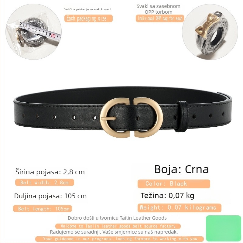 Ženski kaiš od PU kože s metalnom kopčom na iglu, širina 2–4 cm, elektroplatirani završetak