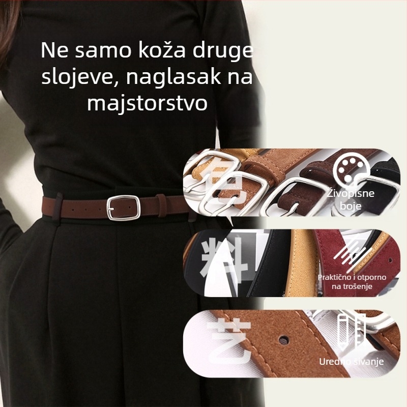 Pojas od split kože s kopčom od cinkovog legura, kopča s iglom, širina 2-4 cm, svestran, jednostavan, lagani luksuz stil