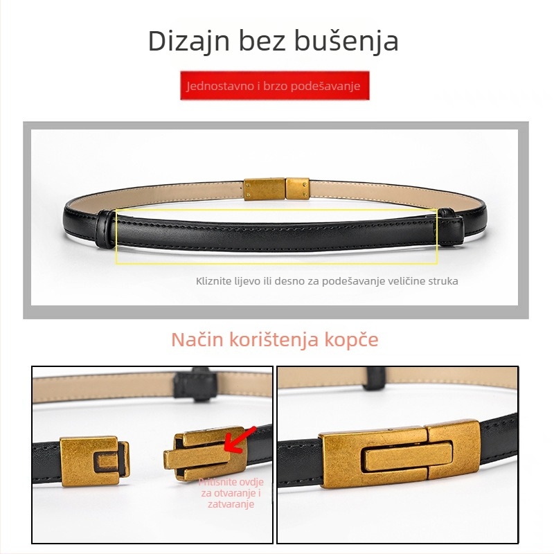 Tanki kožni pojas za sako i kaput, dekorativni pojas s lancem za struk
