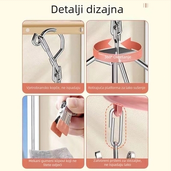Okrugli stalak za sušenje čarapa od nehrđajućeg čelika sa 24 klipsa, sklopiv, za kućnu upotrebu