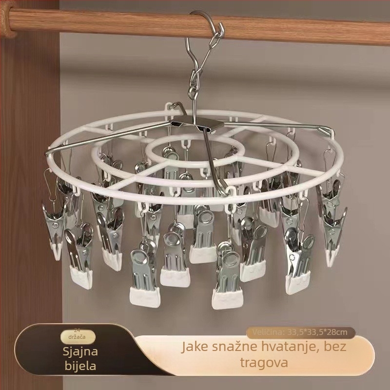 Okrugli stalak za sušenje čarapa od nehrđajućeg čelika sa 24 klipsa, sklopiv, za kućnu upotrebu