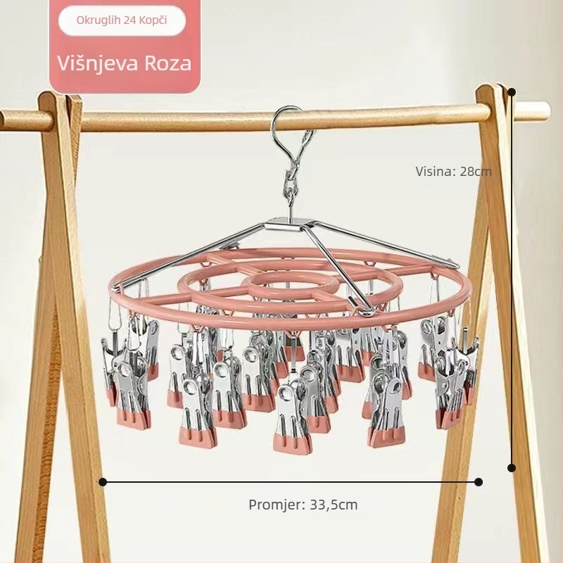 Okrugli stalak za sušenje čarapa s 26 klipsi, nehrđajući čelik, model 028, dizajn light luxury