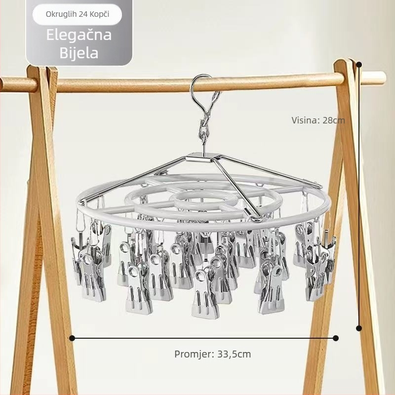 Okrugli stalak za sušenje čarapa s 26 klipsi, nehrđajući čelik, model 028, dizajn light luxury
