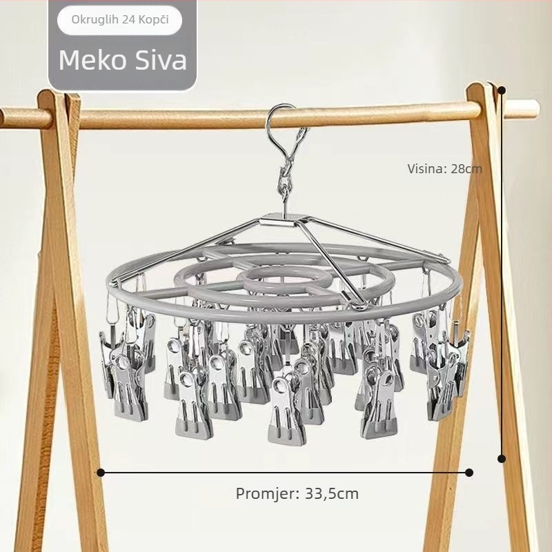 Okrugli stalak za sušenje čarapa s 26 klipsi, nehrđajući čelik, model 028, dizajn light luxury