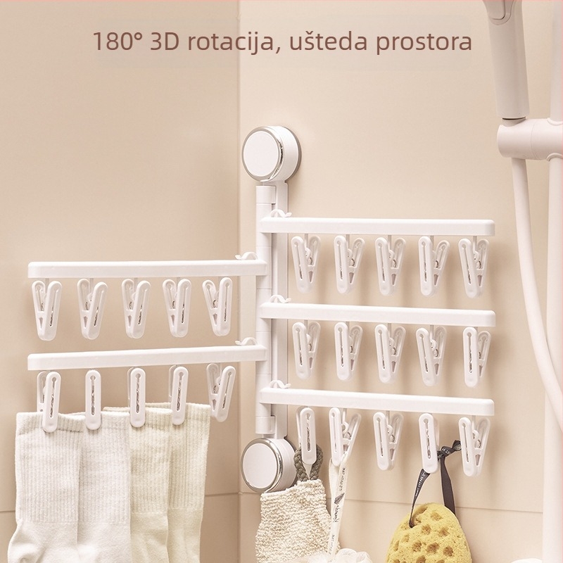 Egarda Klip za sušenje s usisnom čašom – zidni, sklopni, 20 plastičnih komada, za rublje, čarape, majice