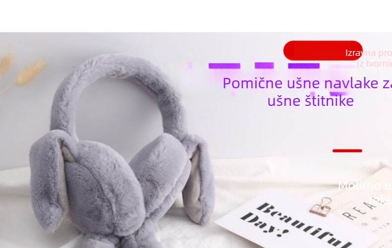 Zhenwei plišane zaštitne za uši s usima zeca za žene – zimska toplina, monokromatski uzorak