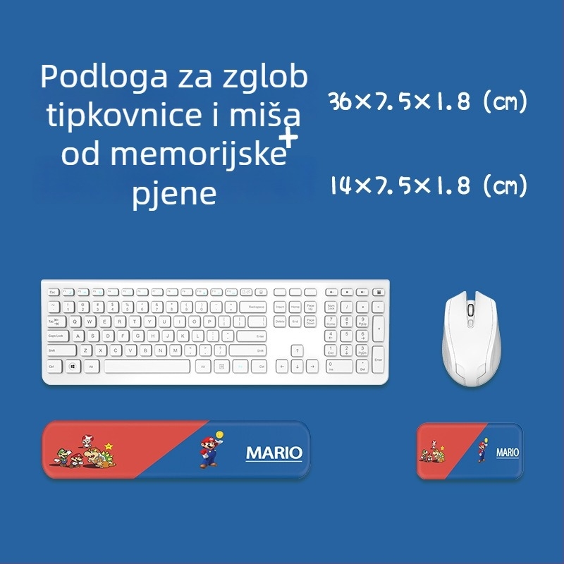 Podložak za zglob ispod tipkovnice i miša — silikon memory pjena, dvostrani dizajn s crtić motivom, protuklizna, otporna na habanje, jednostavna za čišćenje
