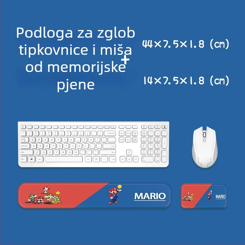 Podložak za zglob ispod tipkovnice i miša — silikon memory pjena, dvostrani dizajn s crtić motivom, protuklizna, otporna na habanje, jednostavna za čišćenje