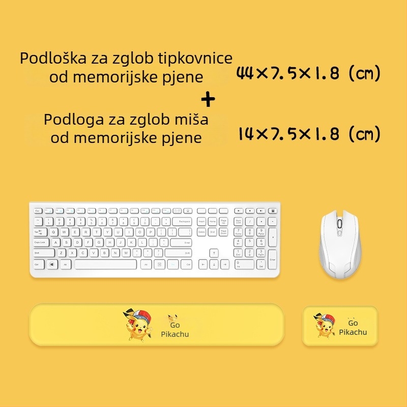 Podložak za zglob ispod tipkovnice i miša — silikon memory pjena, dvostrani dizajn s crtić motivom, protuklizna, otporna na habanje, jednostavna za čišćenje