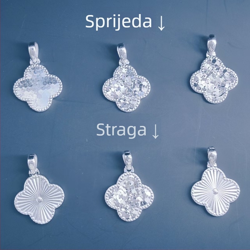 Srebrni privjesak 999, četverolisna djetelina, tekstura mljevenog leda, CNC preciznost, privjesak za ogrlicu s motivom zmajevih ljuskica