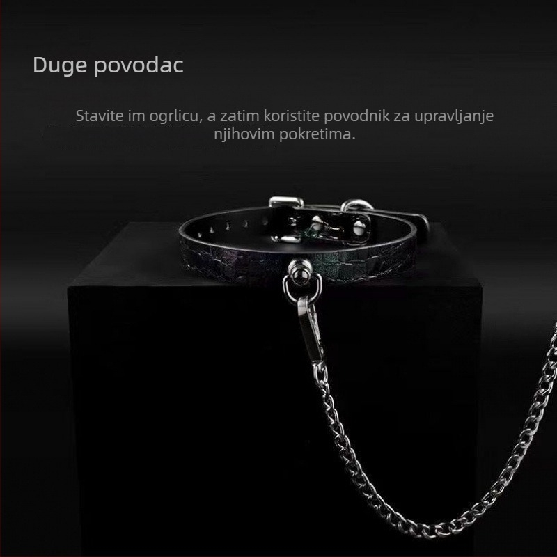 Kožni ovratnik s T-prstenom, geometrijski kružni element, privjesak od legure, valovita lanac