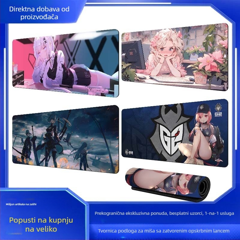 Gaming podloga za stol s temom anime, ekstra velika, za tipkovnicu i miš, precizno šivani rub, protuklizna površina.