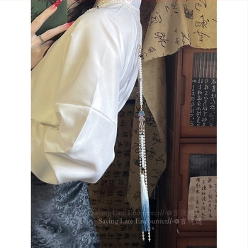 Ogrlica u starinskom stilu s umjetnim perlama, Liuli privjesak, uvijeni lančić, višeslojna, oblik U