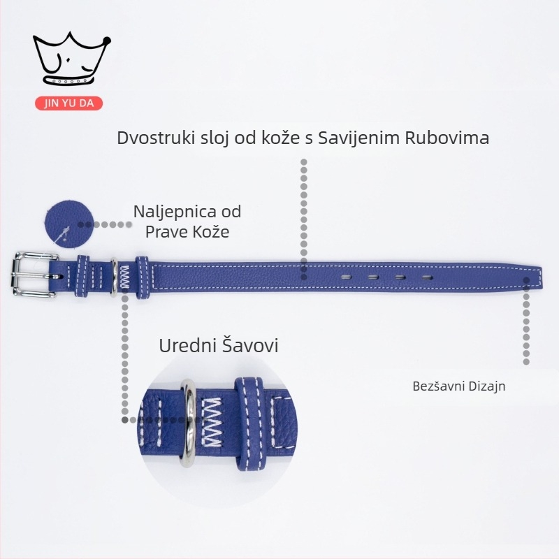 Ovratnik za psa od prave kože s uzorkom liči, kravlja koža, dvostruki sloj ojačane zaštite vrata, Jin Yuda