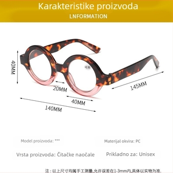 Naočale za čitanje s okruglim okvirom, puni okvir, leće AC, okvir PC