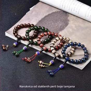 Jade Play sivo-glazirana staklena narukvica, palatskog stila, drevna tehnika, unisex, Buddha perle