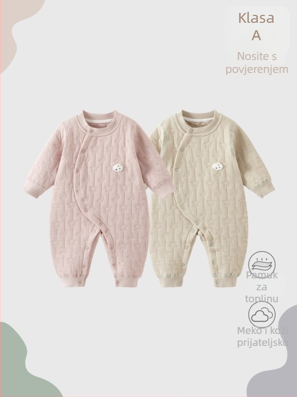 Bebin pamukasti kombinezon s quiltom, topao, dugi rukavi, unisex, novorođenče (0–12 mjeseci), prednje kopčanje s kosim preklopom