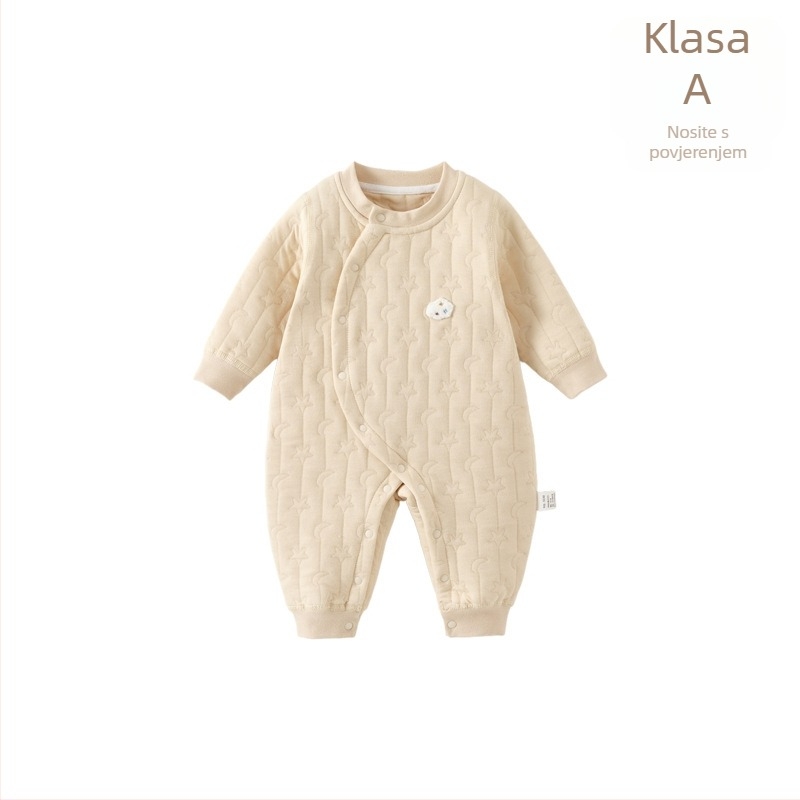 Bebin pamukasti kombinezon s quiltom, topao, dugi rukavi, unisex, novorođenče (0–12 mjeseci), prednje kopčanje s kosim preklopom