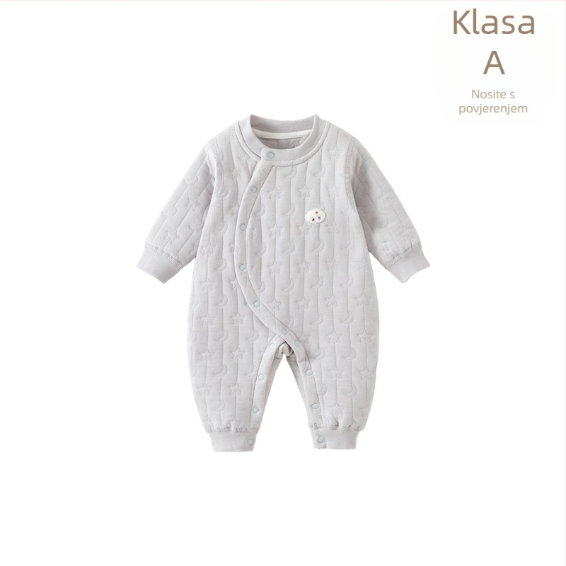 Bebin pamukasti kombinezon s quiltom, topao, dugi rukavi, unisex, novorođenče (0–12 mjeseci), prednje kopčanje s kosim preklopom