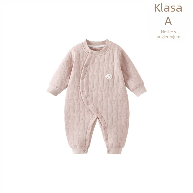 Bebin pamukasti kombinezon s quiltom, topao, dugi rukavi, unisex, novorođenče (0–12 mjeseci), prednje kopčanje s kosim preklopom