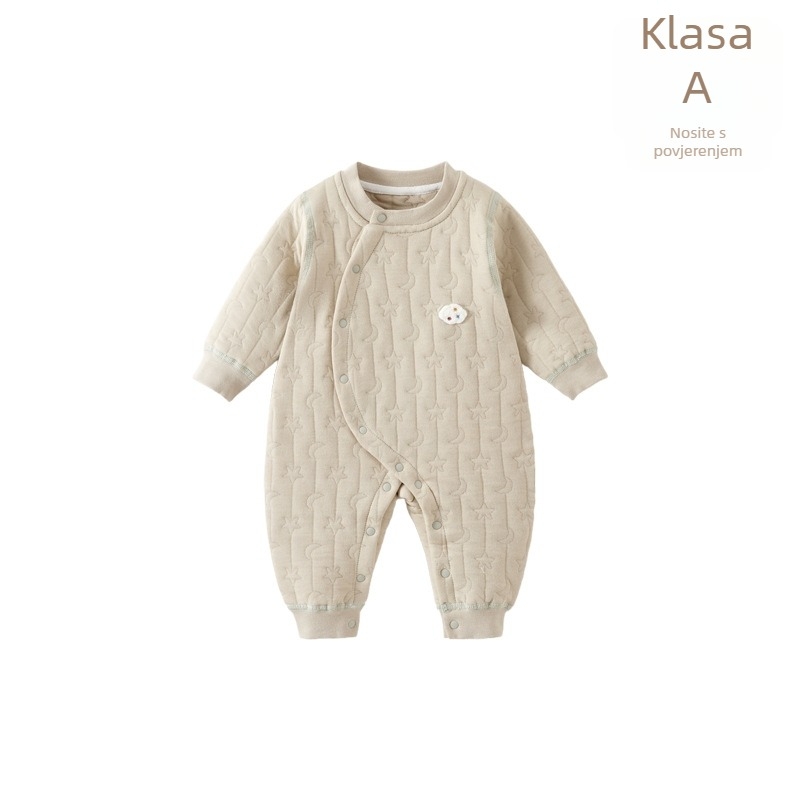 Bebin pamukasti kombinezon s quiltom, topao, dugi rukavi, unisex, novorođenče (0–12 mjeseci), prednje kopčanje s kosim preklopom