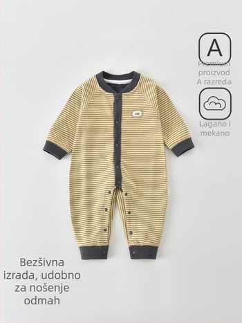 Bejbi osnovni kombinezon s dugim rukavima, bez šavova dizajn, 95% poliester + 5% elastan, za novorođenče (0–12 mjeseci), unisex, prednje kopčanje, tanak materijal, proljeće–jesen–zima