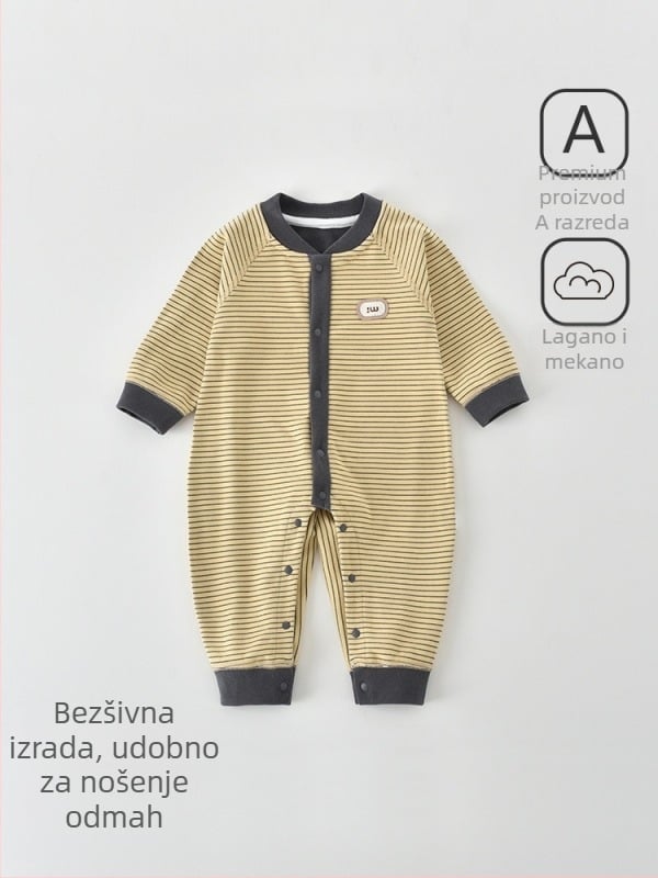 Bejbi osnovni kombinezon s dugim rukavima, bez šavova dizajn, 95% poliester + 5% elastan, za novorođenče (0–12 mjeseci), unisex, prednje kopčanje, tanak materijal, proljeće–jesen–zima