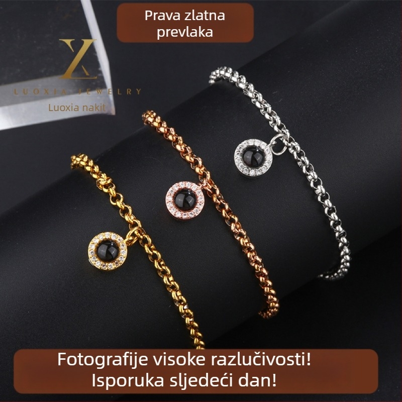 Narukvica od titanijskog čelika s dijamantnim privjeskom, I Love You na 100 jezika, prilagodba fotografije, unisex dizajn
