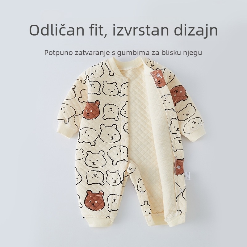 Kombinezon za novorođenče s dugim rukavima, jednostruko zatvaranje, 100% pamuk, pogodan za zimu, proljeće i jesen
