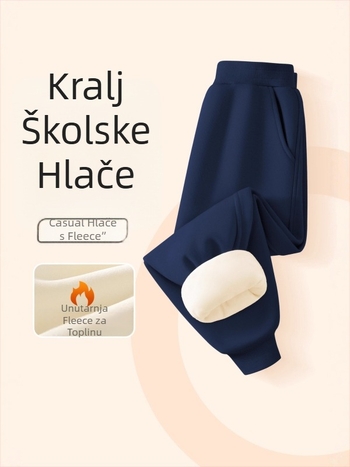 Dječje pamučne sportske hlače s mekom obradom, 65% pamuk / 35% poliester, srednji pojas s elastičnom trakom, za djecu od 8 godina i više, pogodne za proljeće, jesen i zimu