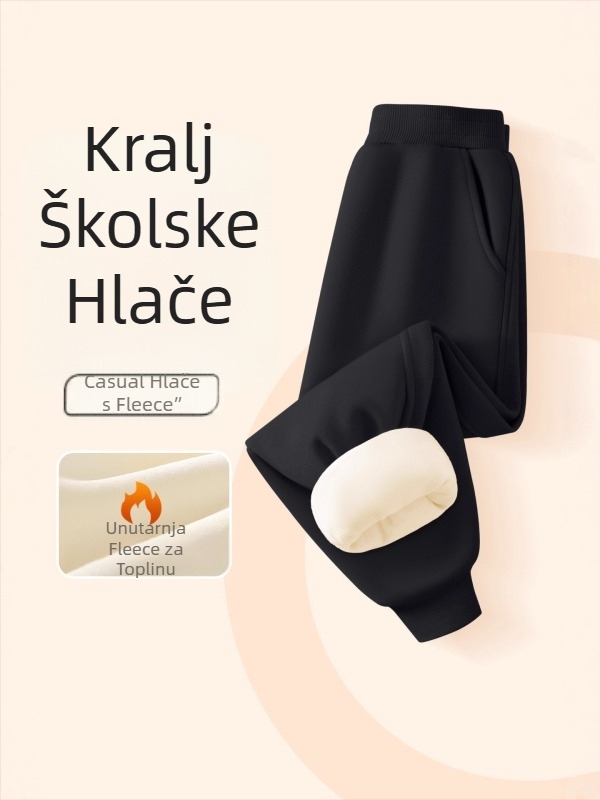 Dječje pamučne sportske hlače s mekom obradom, 65% pamuk / 35% poliester, srednji pojas s elastičnom trakom, za djecu od 8 godina i više, pogodne za proljeće, jesen i zimu
