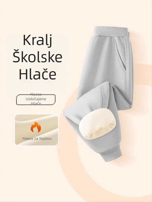 Dječje pamučne sportske hlače s mekom obradom, 65% pamuk / 35% poliester, srednji pojas s elastičnom trakom, za djecu od 8 godina i više, pogodne za proljeće, jesen i zimu