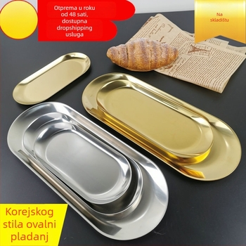 Bemile nehrđajući čelik ovalni pladanj za posuđe i pohranu nakita, jedinstvena boja, polirana površina, moderni jednostavni dizajn, prikladan za mikrovalnu pećnicu, mogućnost ispisa logotipa i prilagodbe