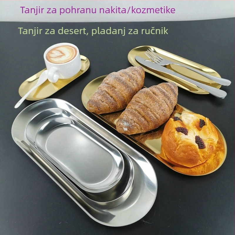 Bemile nehrđajući čelik ovalni pladanj za posuđe i pohranu nakita, jedinstvena boja, polirana površina, moderni jednostavni dizajn, prikladan za mikrovalnu pećnicu, mogućnost ispisa logotipa i prilagodbe