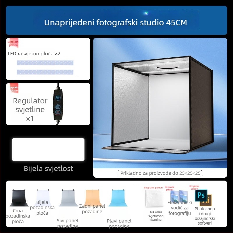 Kompaktna studijska kutija za fotografiju s sklopivim LED pozadinskim kutijom, bez sjena, za still life i fotografiranje nakita