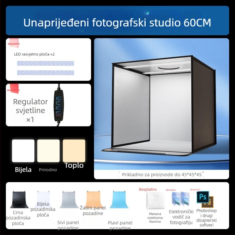 Kompaktna studijska kutija za fotografiju s sklopivim LED pozadinskim kutijom, bez sjena, za still life i fotografiranje nakita