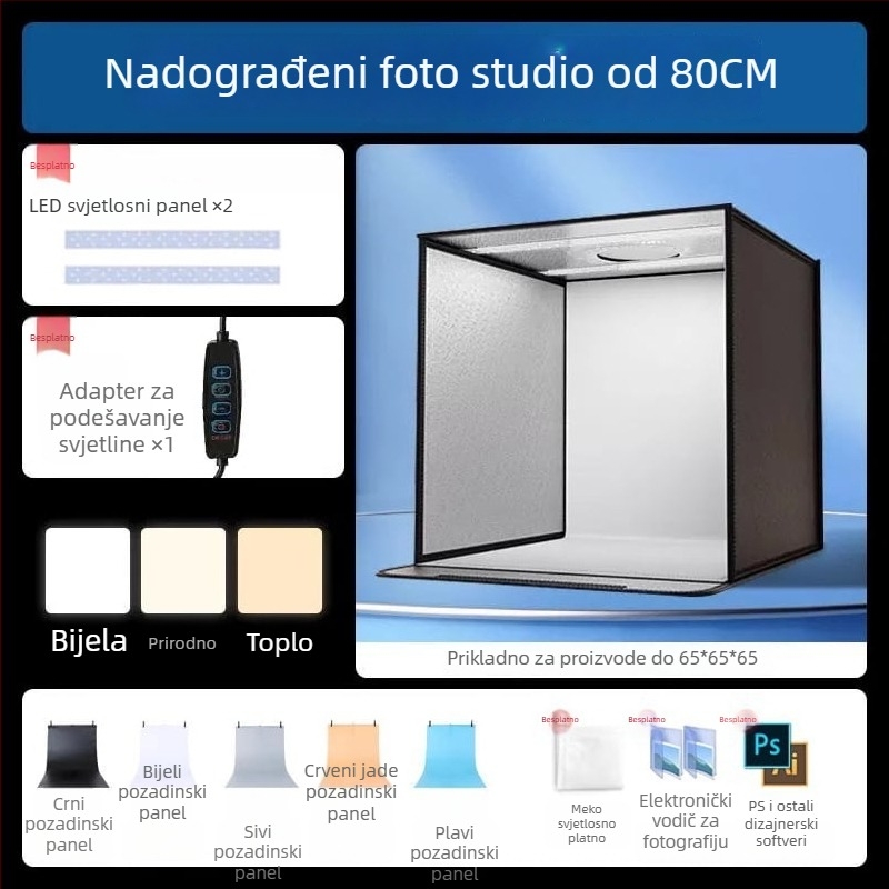 Kompaktna studijska kutija za fotografiju s sklopivim LED pozadinskim kutijom, bez sjena, za still life i fotografiranje nakita