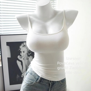Ženski tank top s ugrađenim jastučićima za prsa, dvostruke naramenice, slim fit, visokoza, japansko-korejski opušten stil (ljeto 2025)