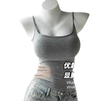 Ženski tank top s ugrađenim jastučićima za prsa, dvostruke naramenice, slim fit, visokoza, japansko-korejski opušten stil (ljeto 2025)