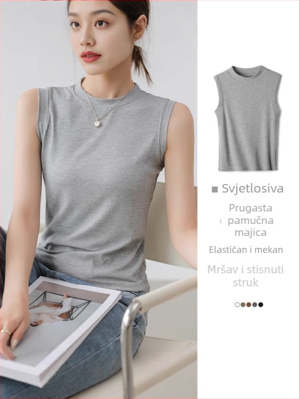 Pamučna kamizola, uska silueta, prugasti ili karirani uzorak, duljina 50–65 cm, ljeto 2025