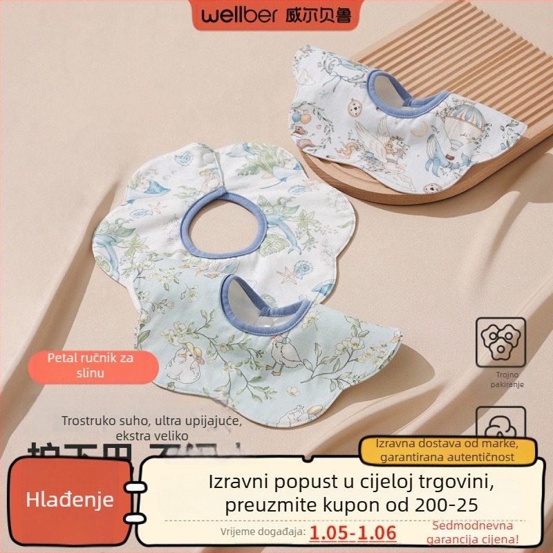Pamukova maramica za slinjenje, stil šal za vrat, upija, za bebe i djecu 0–6 godina, uzorak s likom, set