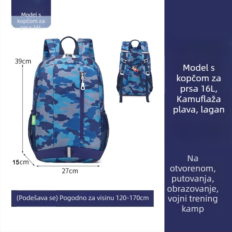 Dječji sportski ruksak za putovanja — ultralak dizajn; Oxford materijal; dob 6–12 godina; naramenice s zračnim jastucima (Oxford materijal; dob 6–12; ultralak dizajn; naramenice s zračnim jastucima)
