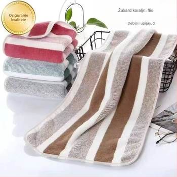 Pleteni šareni Coral Fleece kupaonski ručnik, široke pruge, debeli, vrlo upijajući, bez vlakana