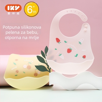 IKV silikonski hranilni bib za bebe, prehrambene kvalitete, vodoodporan, izuzetno mekan i tanak, s džepom za slinu, uzorak crtani/cvijeće, za djecu 1–3 godine